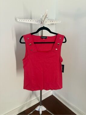 Karl Lagerfeld Hot Pink Sleeveless Embellished Tank Top